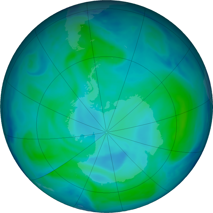 Antarctic ozone map for 11 January 2021